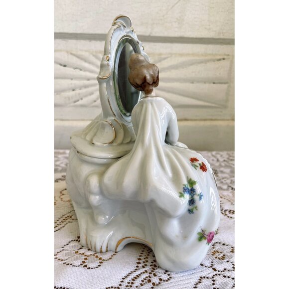 Antique 1940s Porcelain Lady Mirror Fairing/Powder.Trinket box - Picture 6 of 16